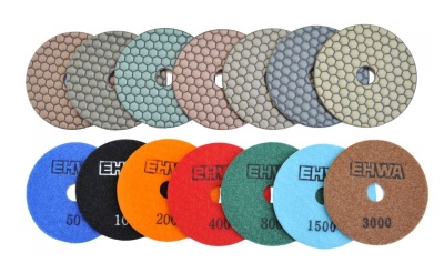 Алмазные гибкие шлифовальные круги EHWA Hexagonal Pads 7-STEP №50 D100